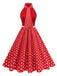 1950er Bogen Binde-Hals Polka Punkte Gürtel Kleid