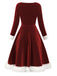 Rot 1950er Samt Plüsch & Plaid Patchwork Kleid