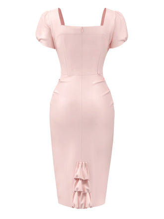 Blassrosa 1960er Herz Puff Bleistift Kleid