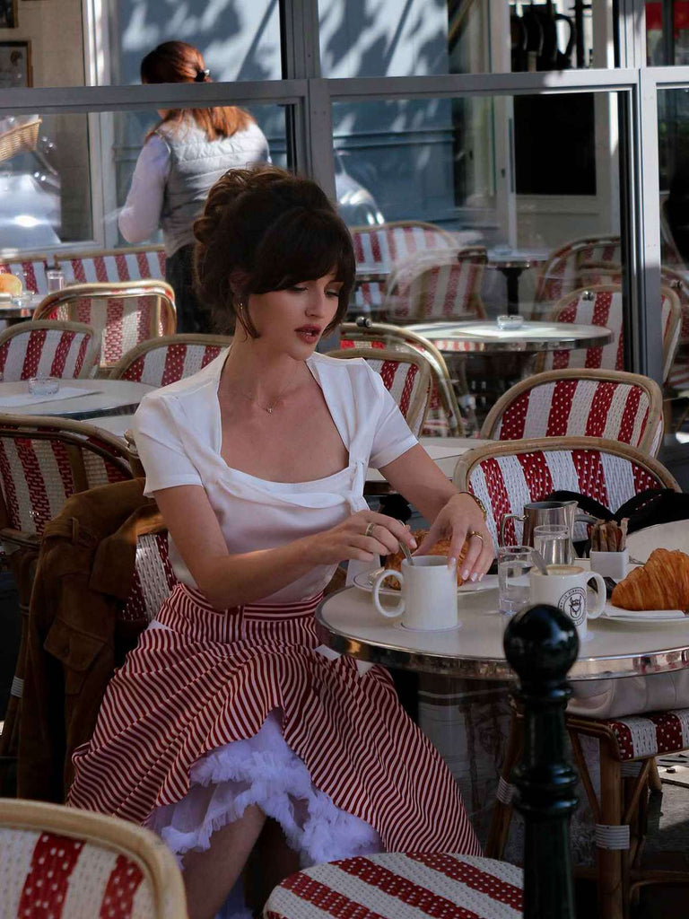 Weiß 1950er Bogen weiße Button Down Bluse