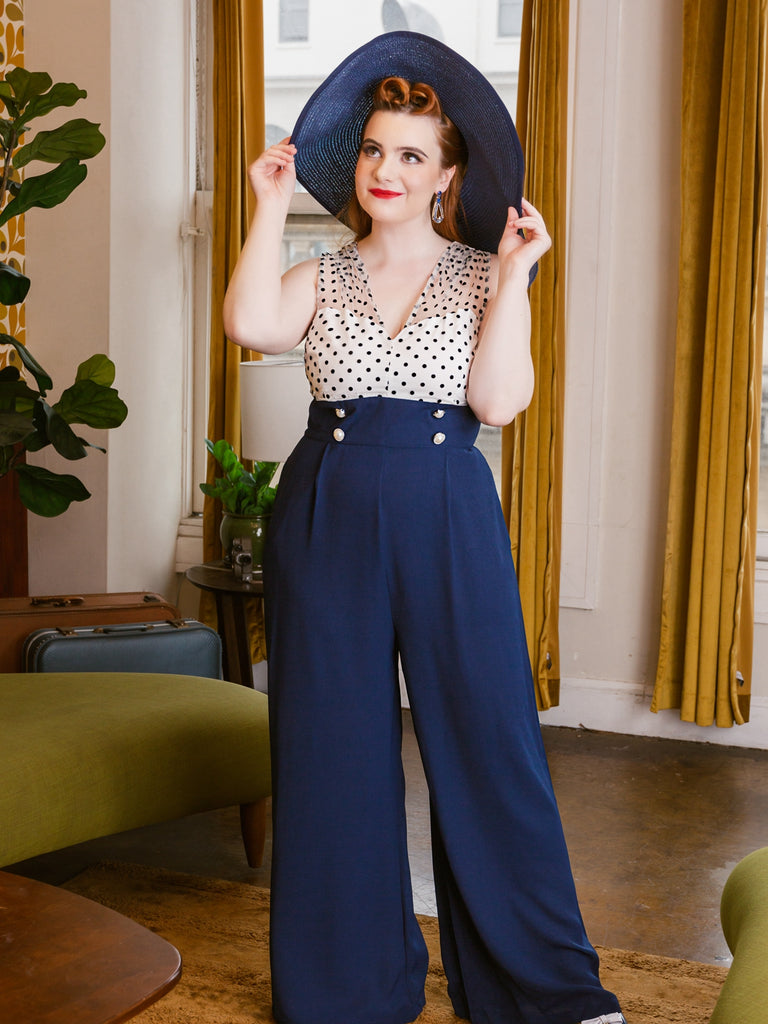 MARINEBLAU POLKA DOT PATCHWORK JUMPSUIT