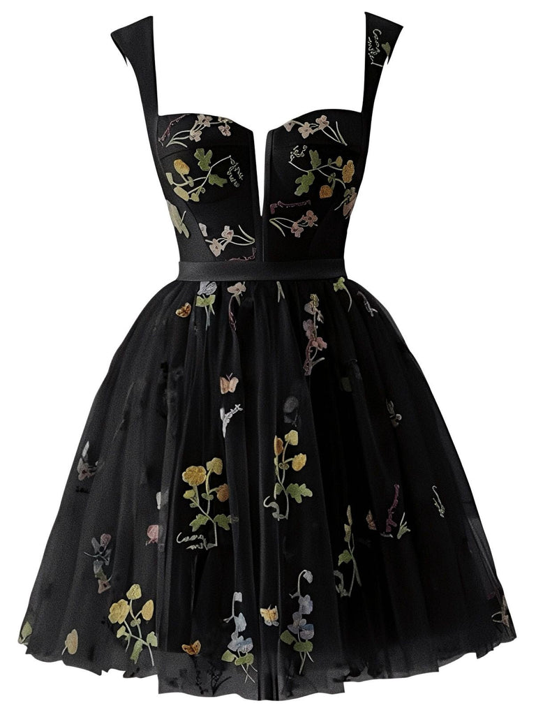 [Vorverkauf] Grün 1970er Besticktes Blumen Spitze Mini Kleid