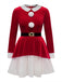 50er Weihnachts-Samtstufenkleid mit weißem Saum und Gürtel
