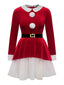 50er Weihnachts-Samtstufenkleid mit weißem Saum und Gürtel