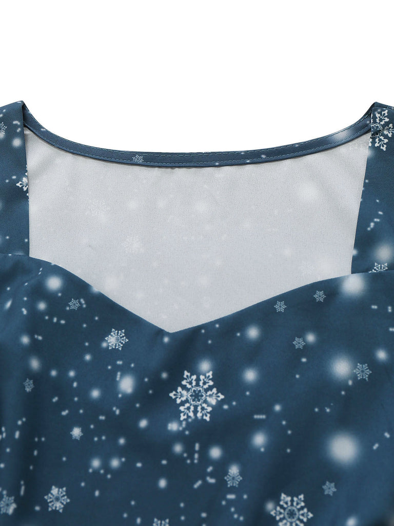 Dunkelblaues 50er Weihnachts-Midikleid mit Weihnachtsmannprint