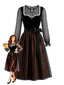 Schwarzes 50er Dirndl-Set mit Polka-Dot-Mesh-Crop-Top und Schürze