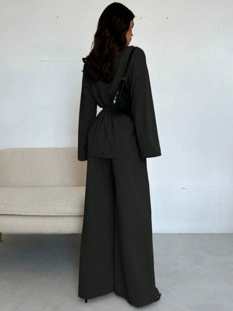 2PCS 1960er Solide Schnürung Blazer & Hose Set