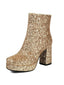 Gold Funkeln Platform Klobigem Absatz Stiefeletten