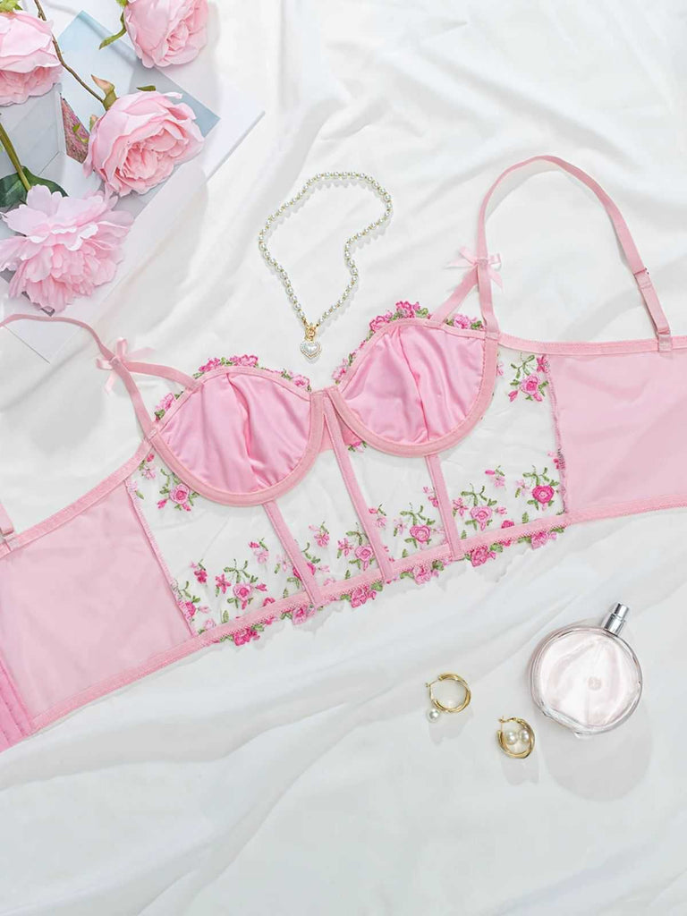 1960er Blumen Bestickt Bogen Dessous mit Bügel