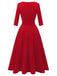 1940er Solide Passform Bogen 3/4 Ärmel Swing Kleid