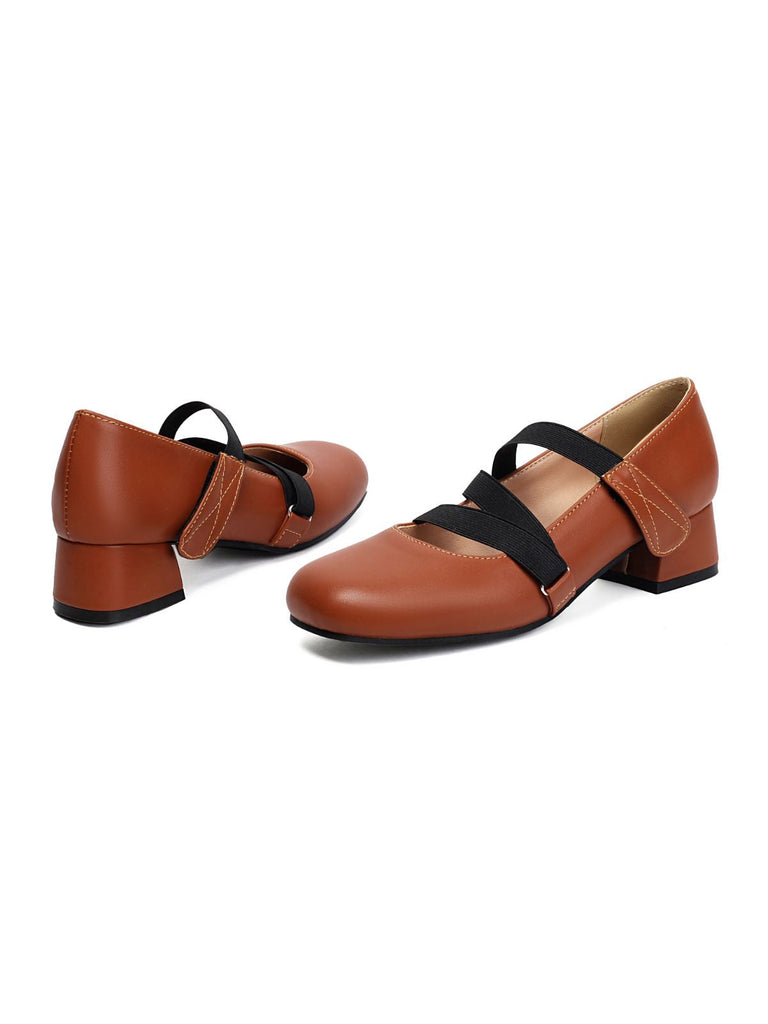 Ballett-Inspiriert Bungee Leder Klobigem Absatz Schuhe