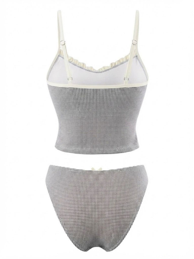 1950er Kariert Spitze Besatz Tankini Set