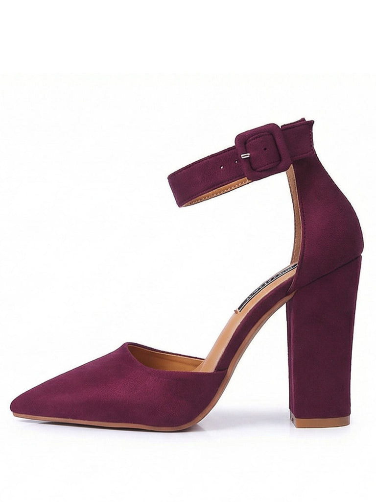 Wildleder Spitze Zehen Knöchel Riemen Hoch Absatz Pumps