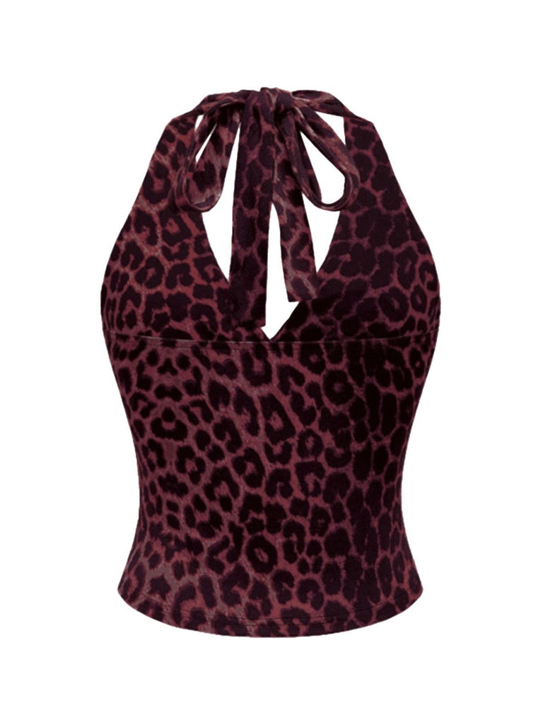 1980er Leopard Muster Halter Wickel Top