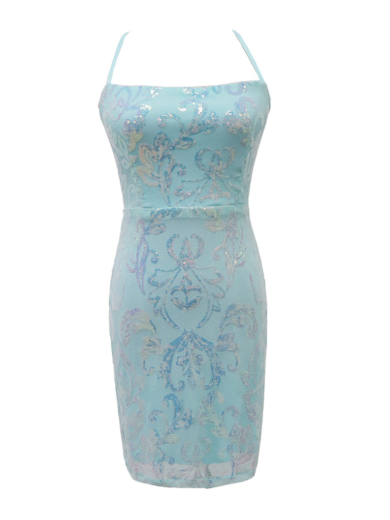 1920er Solide Pailletten Spaghetti Träger Rückenfrei Kleid