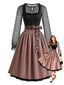 Braunes 50er Dirndl-Set mit Polka-Dot-Crop-Top und Leopardschürze