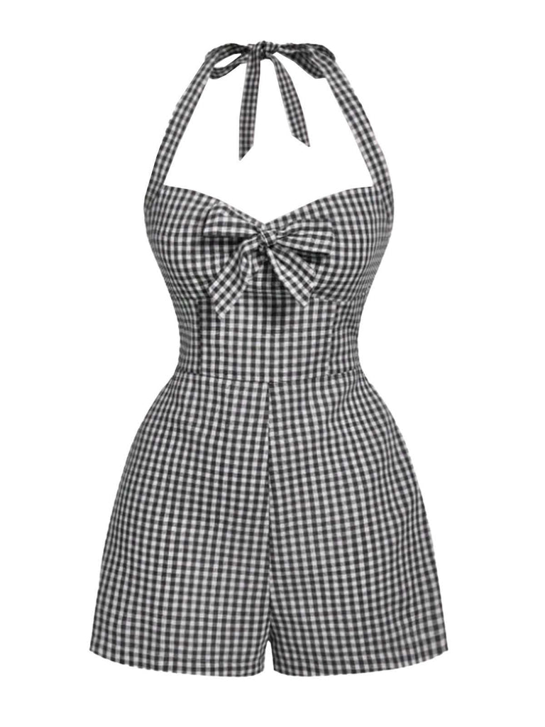 1950er Halter Gingham Plaids Bogen Romper