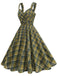 1950er Slip V-Ausschnitt Plaid Swing Kleid