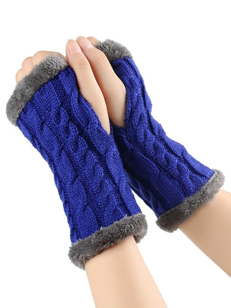 Winter Kunstpelzbesatz Stricken Fingerlos Handschuhe