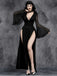 [Vorverkauf] Schwarz 1980er Gothic Schlitz Ausgestellte Ärmel Spitze Kleid