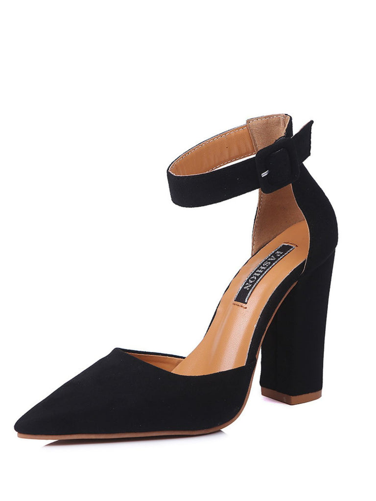 Wildleder Spitze Zehen Knöchel Riemen Hoch Absatz Pumps