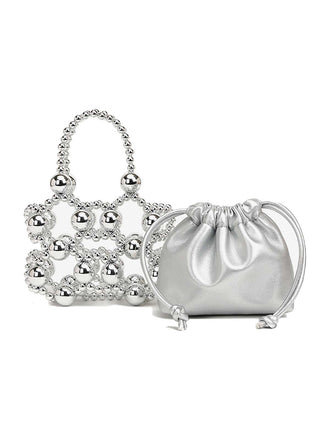 Metallisch Perlen Kordelzug Mini Beutel Tasche