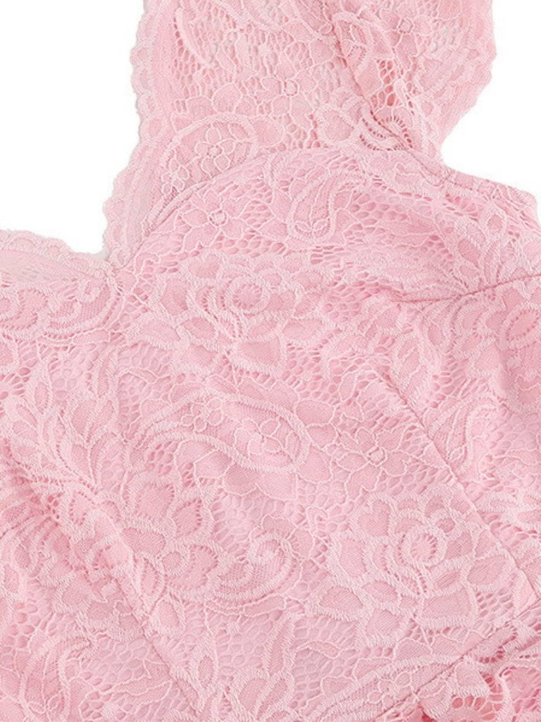 1950er Solide V-Ausschnitt Ärmellos Spitze Kleid