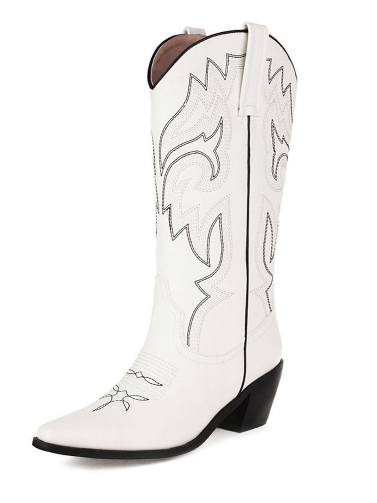 Weiß Vintage Stickerei Western Cowboy Stiefel
