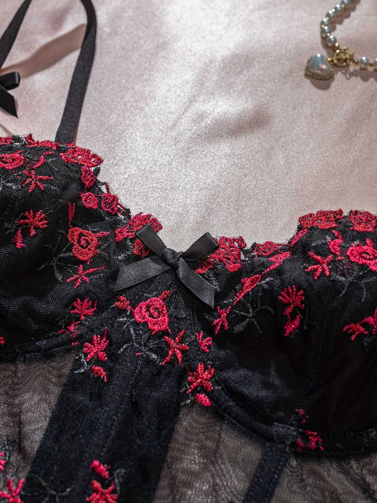 1960er Blumen Bestickt Bogen Dessous mit Bügel