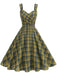 1950er Slip V-Ausschnitt Plaid Swing Kleid