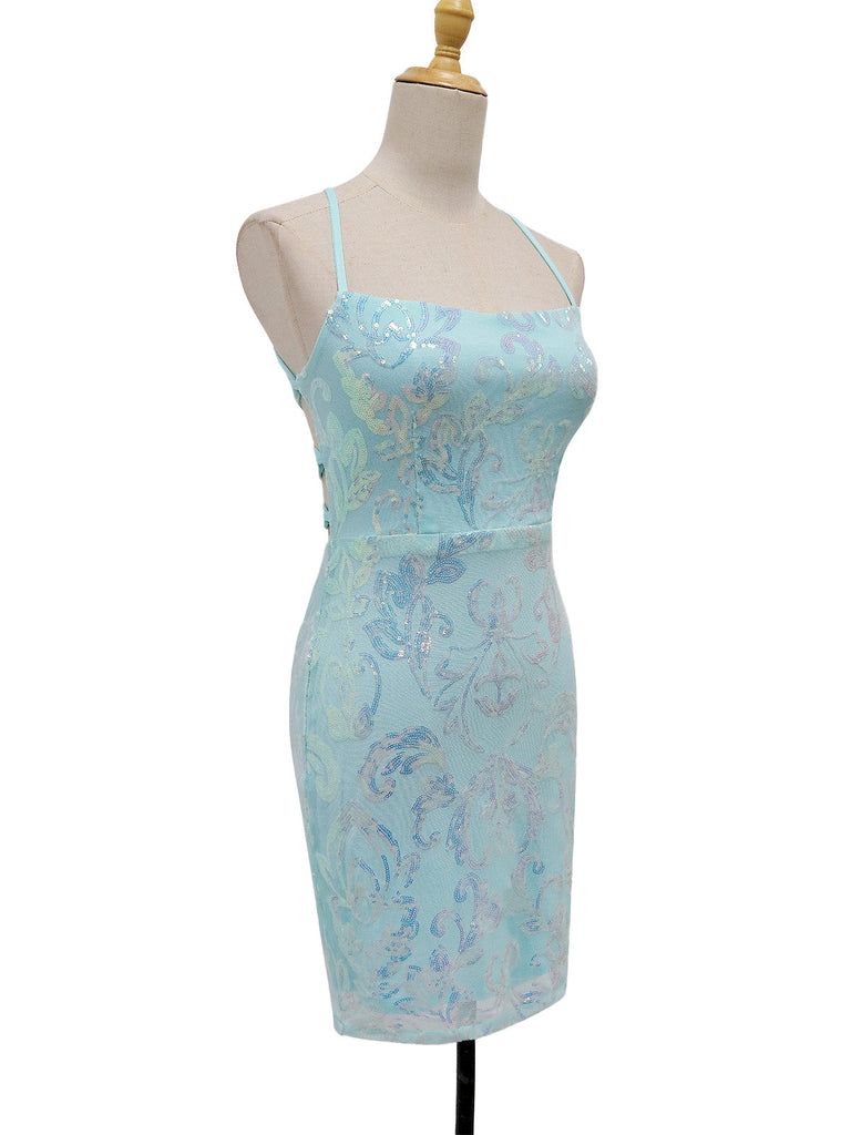 1920er Solide Pailletten Spaghetti Träger Rückenfrei Kleid