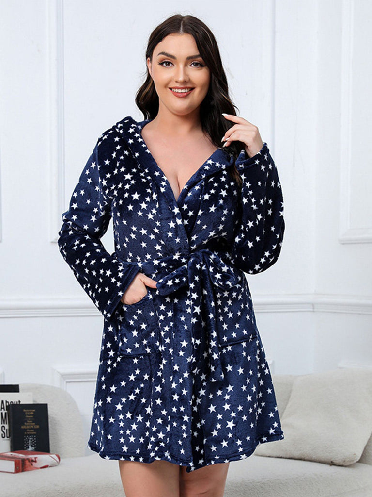 [Übergröße] 1950er Winter Plüsch Kapuzen Robe