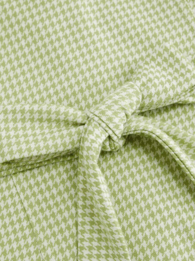 Grün 1960er V-Ausschnitt Hahnentritt Ärmellos Kleid