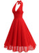 [Vorverkauf] 1950er Solide Halter V-Ausschnitt Netz Rückenfrei Kleid