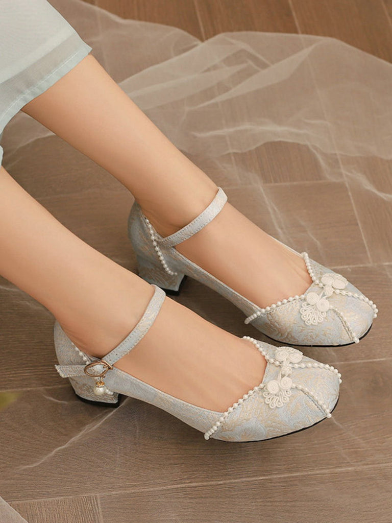 Blumen Jacquard Perle Mary Jane Klobige Absätze