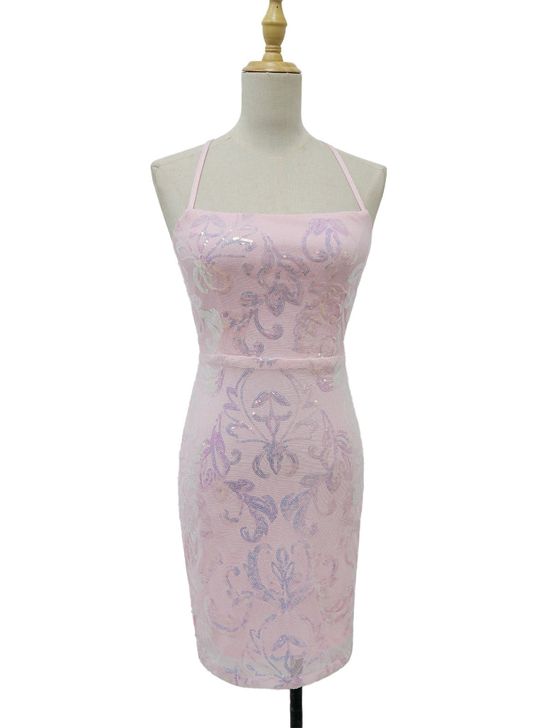 1920er Solide Pailletten Spaghetti Träger Rückenfrei Kleid