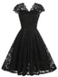 1950er Solide V-Ausschnitt Ärmellos Spitze Kleid