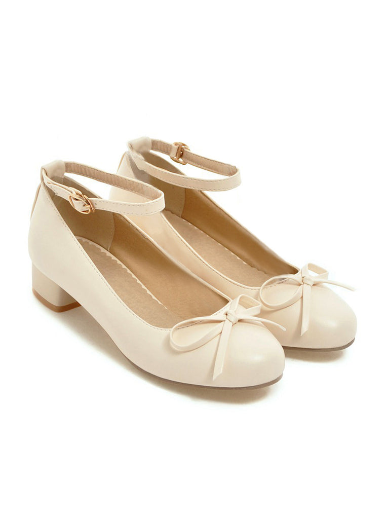 Beige Runde Zehe Solide Schnalle Bogen High Heels