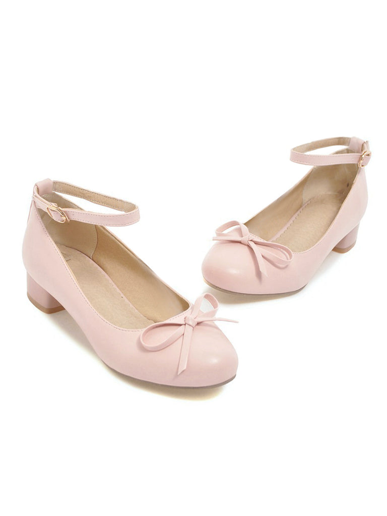 Beige Runde Zehe Solide Schnalle Bogen High Heels