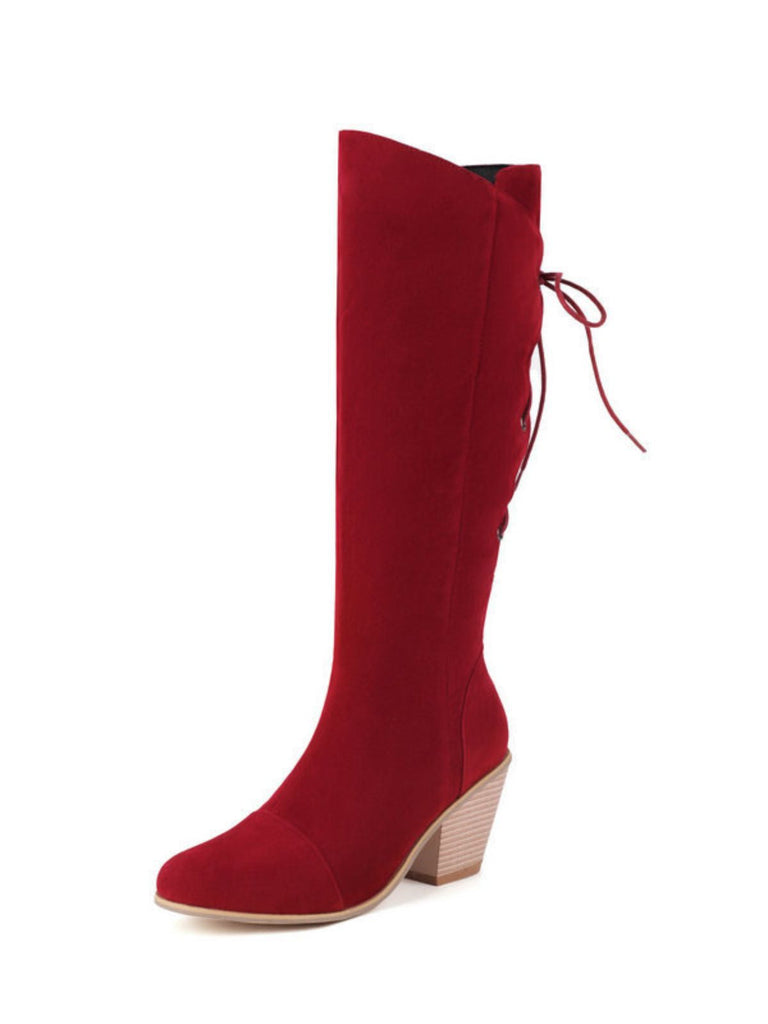 Wildleder Knee Schnürung Blockabsatz Stiefel