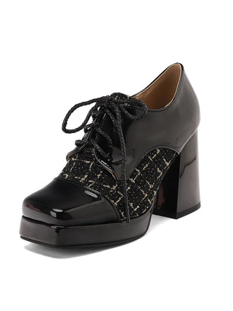 Mary Jane Kariert Quadratisch Zehen Block Absatz Schuhe