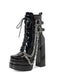 Schwarz Patent Chains Gothic High Heels Stiefel