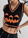 Schwarz 1970er Halloween Kürbis Gesicht Pullover Weste