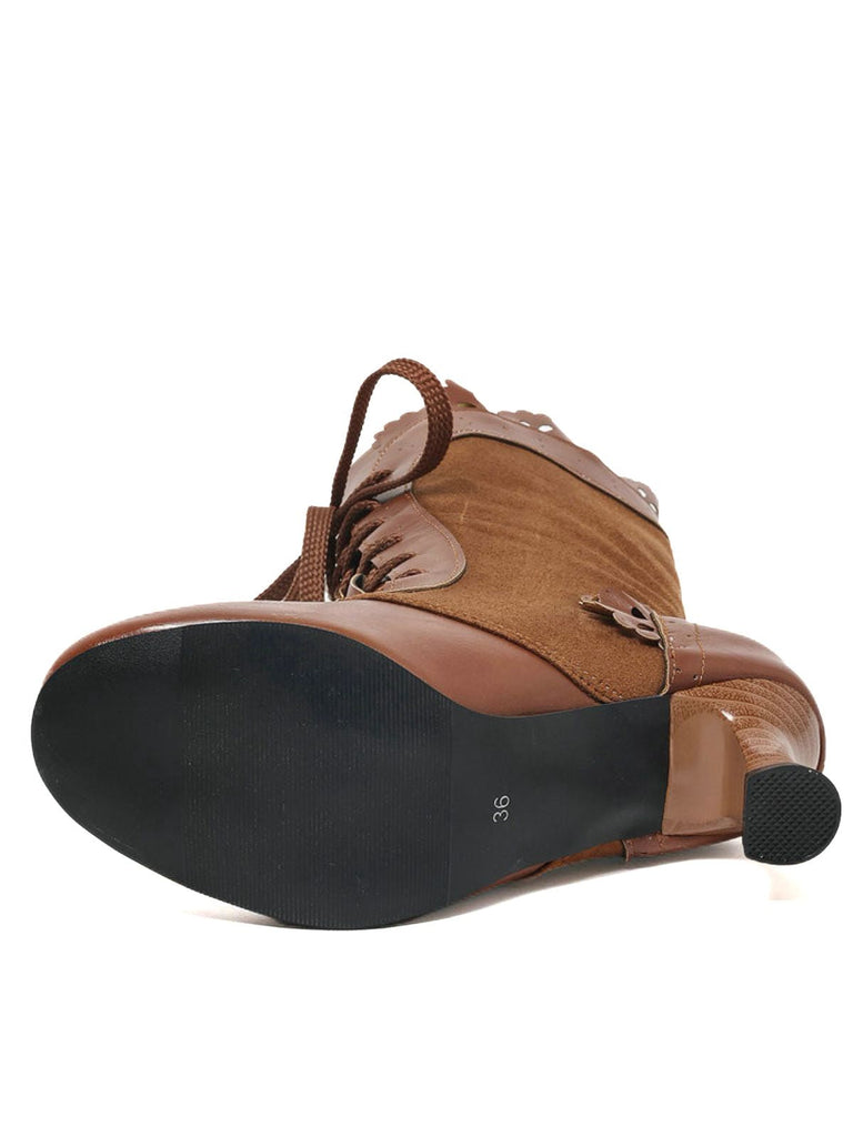 Vintage Schnürung Mittlere Ferse Brogue Knöchel Stiefel