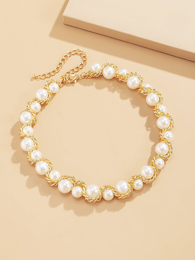 Vintage Legierung Wickeln Perle Halskette