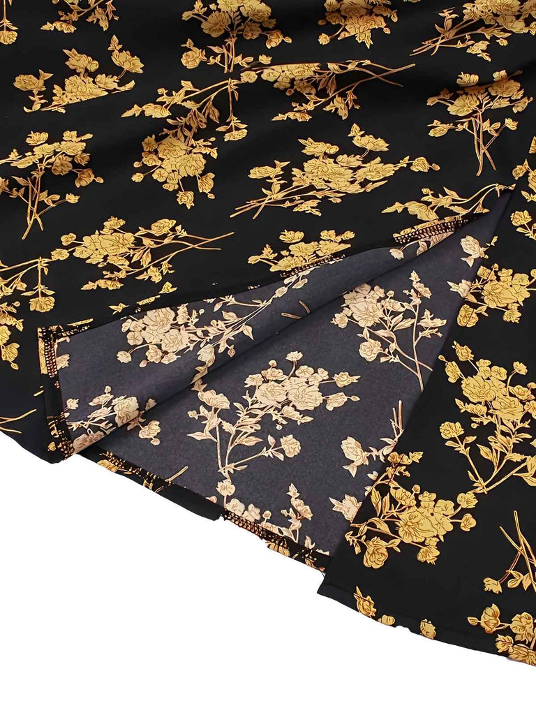 [Übergröße] Orange 1940er Kleine Blumen Spaghetti Träger Schnürung Kleid