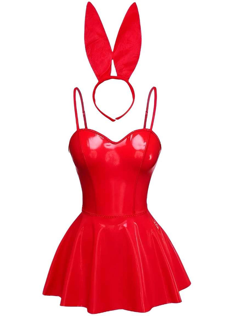 1980er Solide Latex Hasenkostüm Kleid Mit Ohren Stirnband