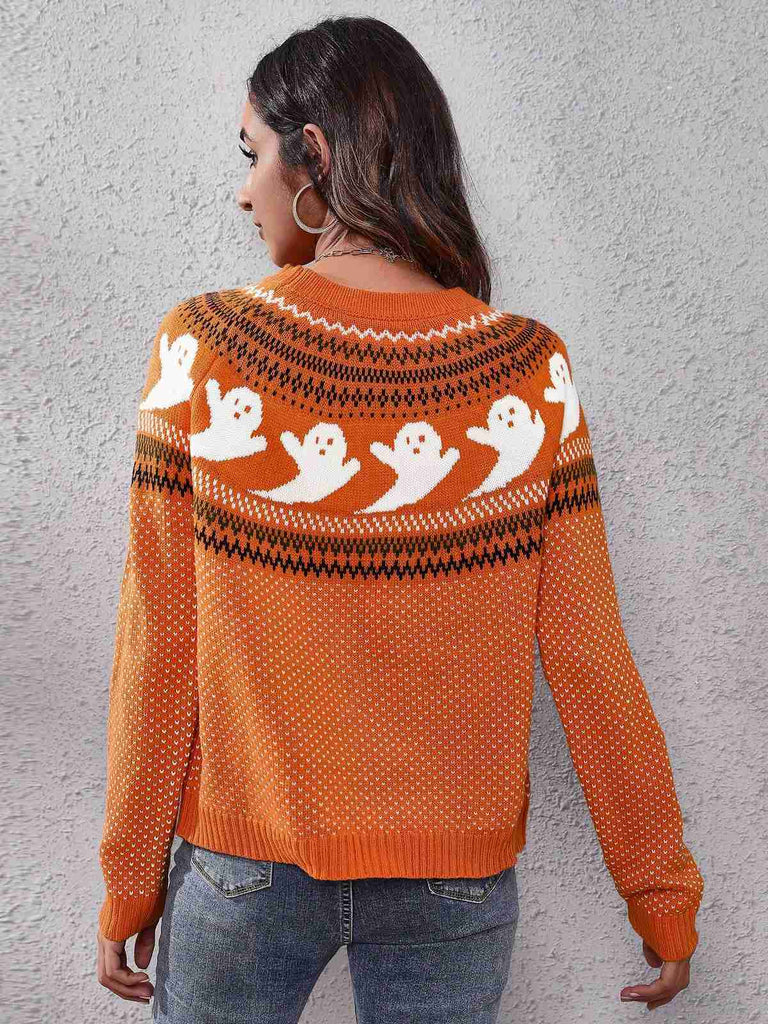 1980er Halloween Boo Polka Dot Gestrickter Pullover