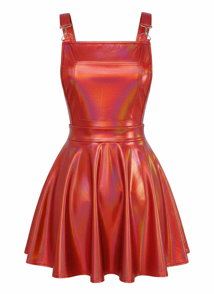 Blau 1970er Metallisch Holographic Suspender Kleid