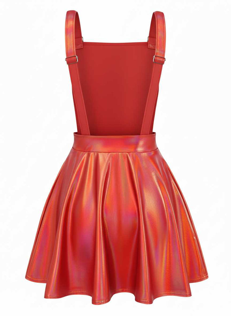 Blau 1970er Metallisch Holographic Suspender Kleid